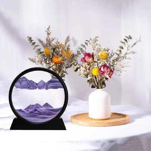 Moving Sand Art Picture, Round Glass 3D Deep Sea, Sandscape in Motion Display, Flowing Sand Frame